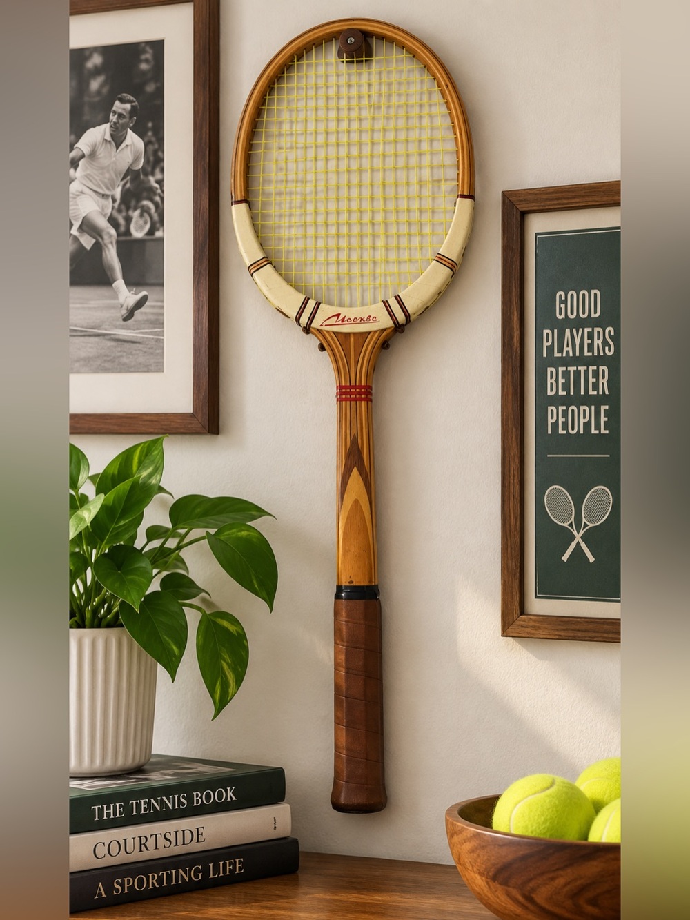 Vintage USSR Moskva Wooden Tennis Racket Soviet Era Collectible